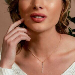 14K YELLOW GOLD OVER 925 STERLING SILVER DROP BAR NECKLACE W/ LAB DIAMONDS